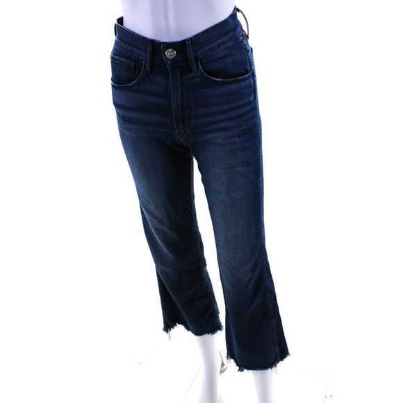 3x1 NYC Womens High Waist Distressed Ankle Wide Leg Crop Jeans Blue Size 24 - Picture 2 of 6